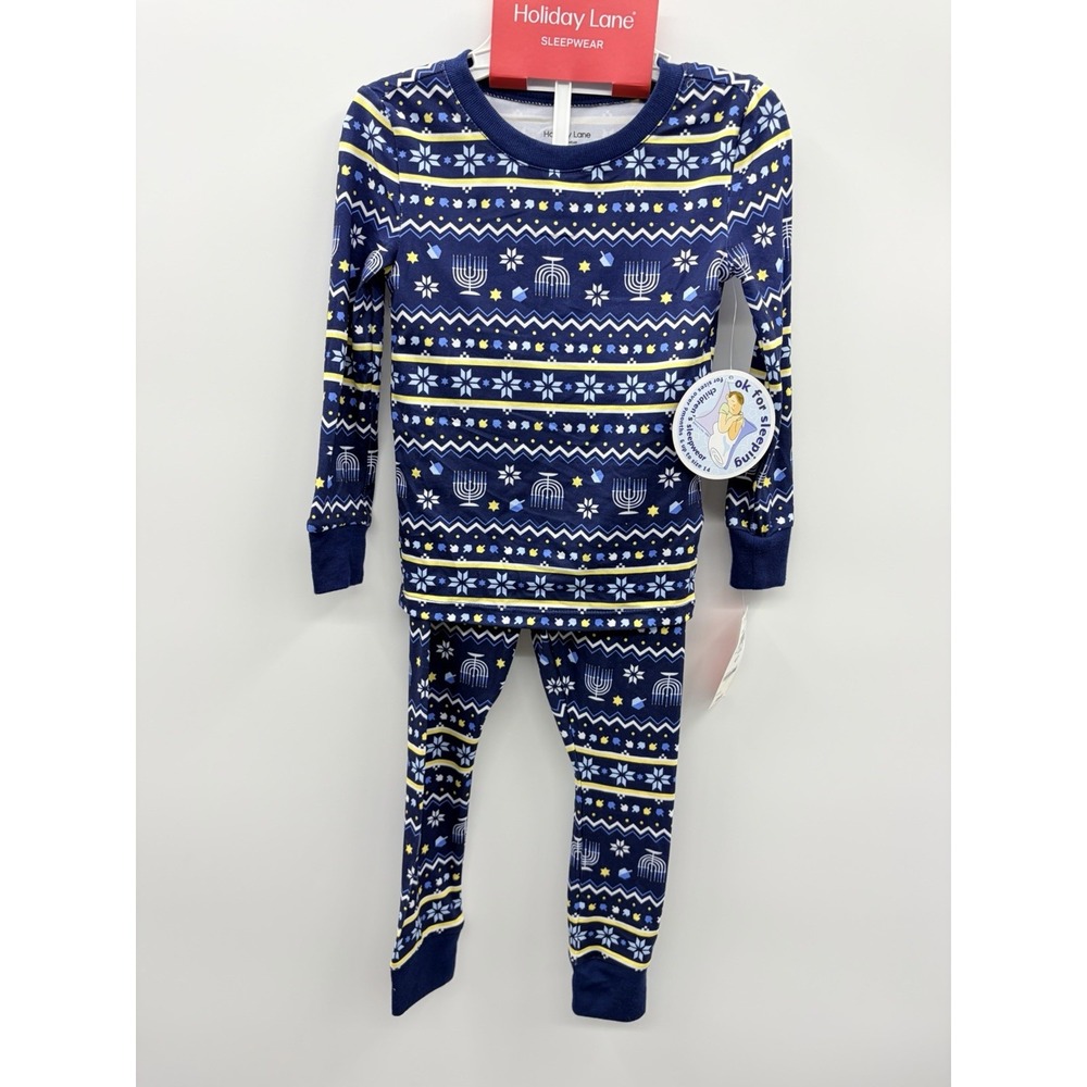 Holiday Lane Toddler Kids Size 4T Hanukkah Snug Fitting 2 Piece Pajamas in Blue